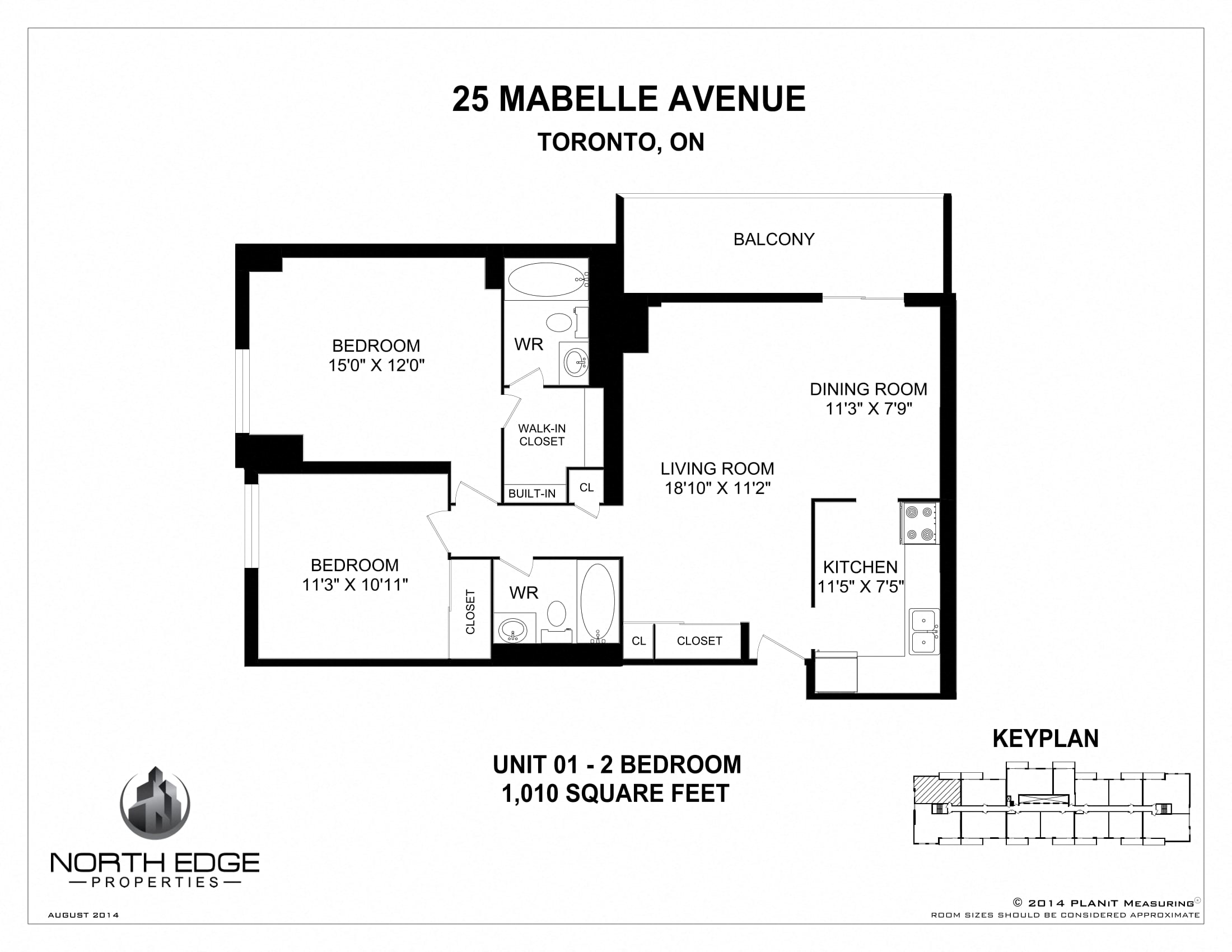 Floor plan for 2 beds, 2 baths, 1010 sqft